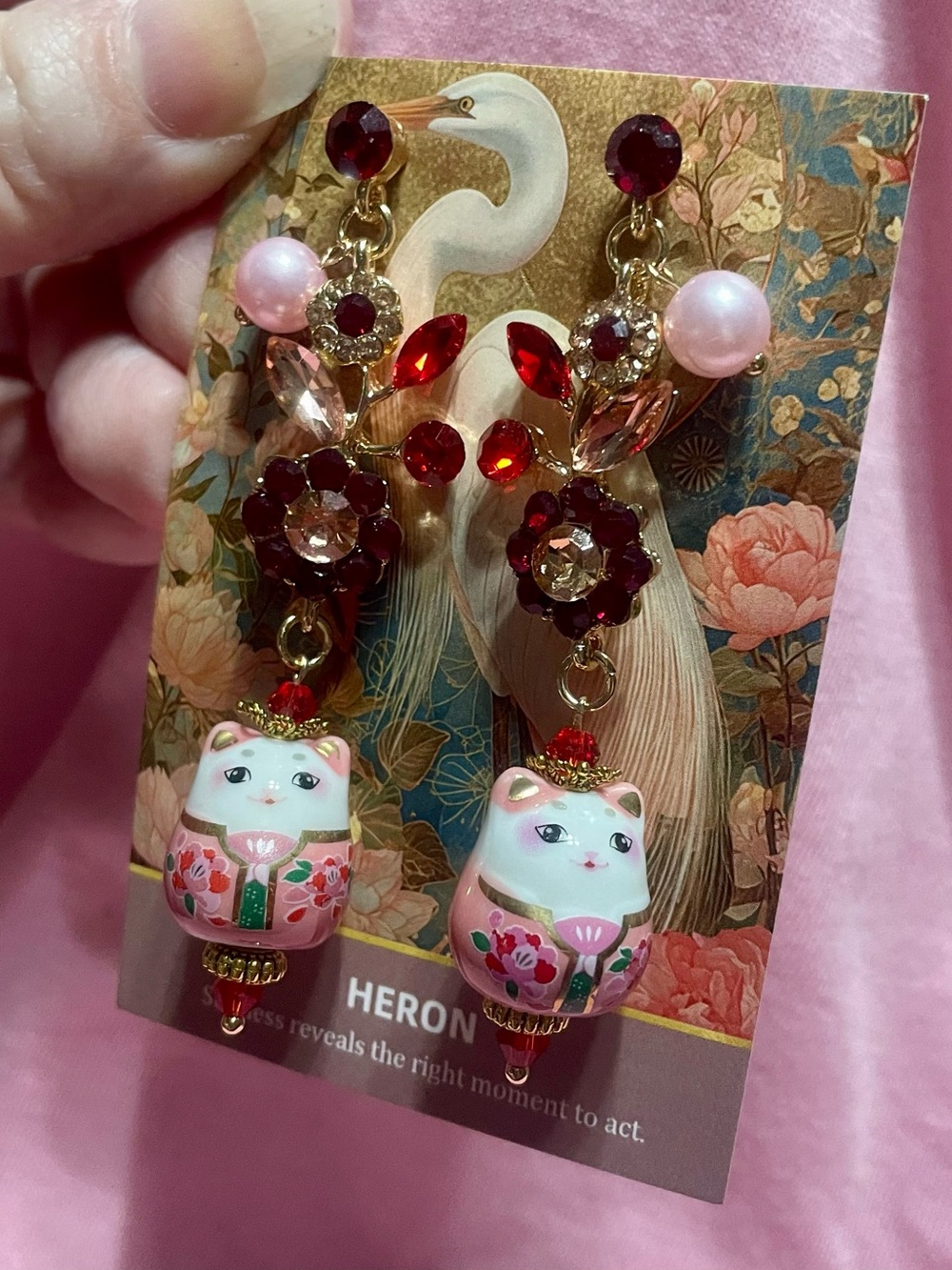 Glamorous Cute Pink Lucky Cat Kawaii Earrings - Picture 5 of 7